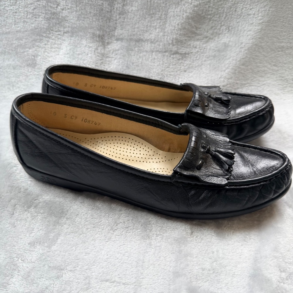 SAS Women Black Leather Kiltie Tassel Loafers Size 10 S Slim Walking Shoes USA